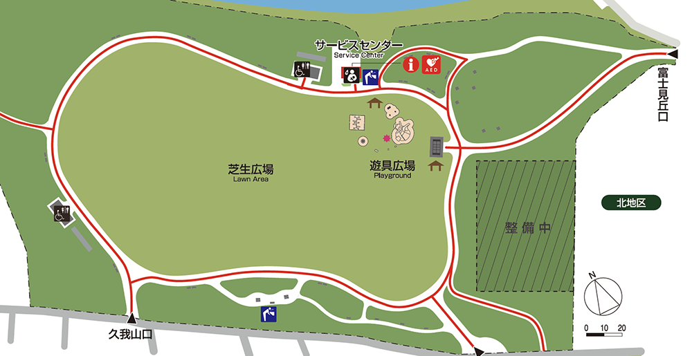 高井戸公園の中にある杉並区管理地を示すマップ